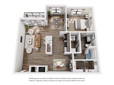 Floor plan for 1 bed, 1 bath, 984 sqft